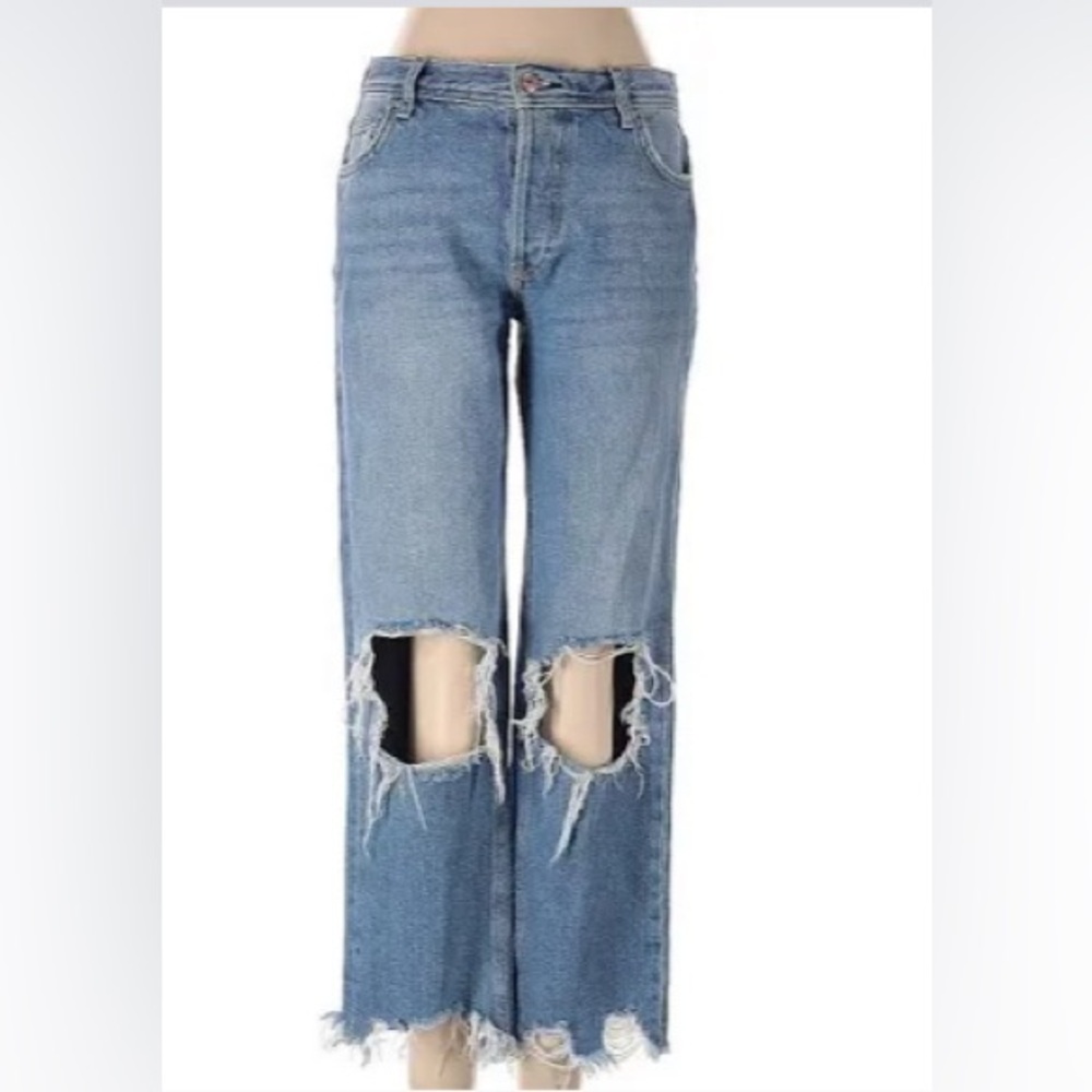 Free People We The Free Women Distressed Button Fly Jeans Sz 24 Raw Hem Boho